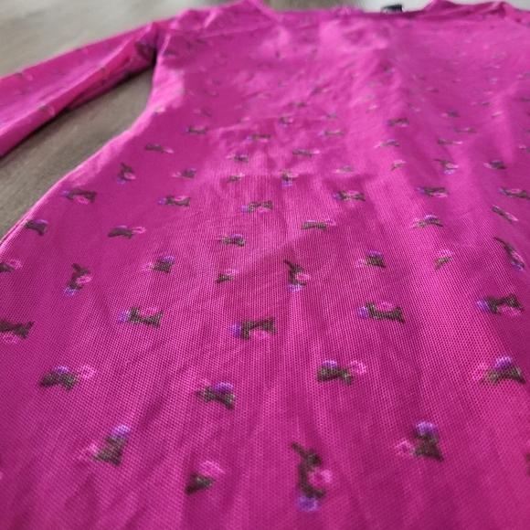 FOREVER 21 Floral Pink Mesh Net Mini Bodycon Dress Size S Y2K Disco Long Sleeve - Picture 3 of 9